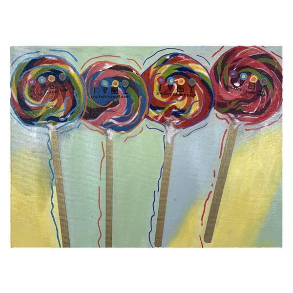 Steve Kaufman (1960-2010) "Dylan'S Candy Iii" Original Mixed Media On Canvas