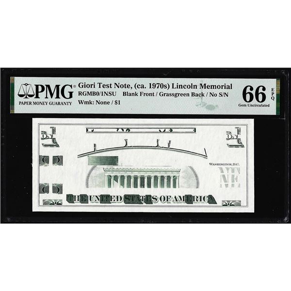 Circa 1970's Lincoln Memorial Giori Test Note PMG Gem Uncirculated 66EPQ
