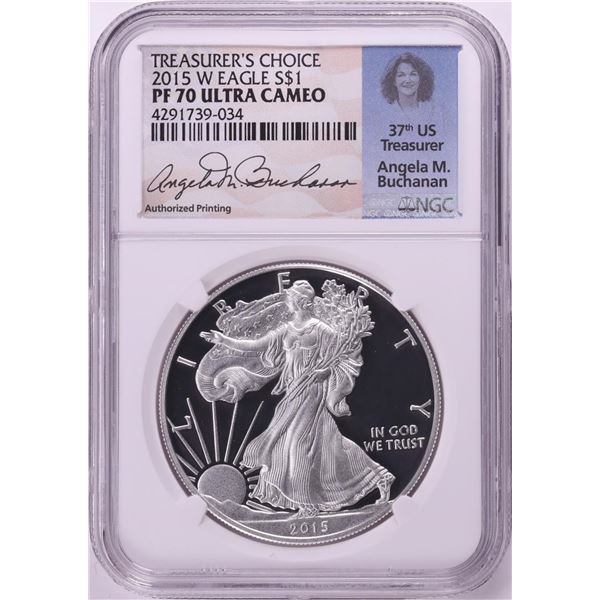 2015-W $1 Proof American Silver Eagle Coin NGC PF70 Ultra Cameo Angela Buchanan Signed