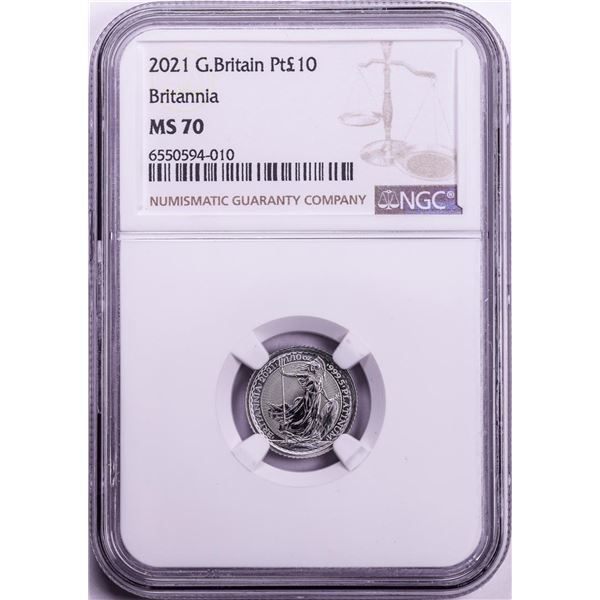 2021 Great Britain 10 Pounds Britannia 1/10oz Platinum Coin NGC MS70