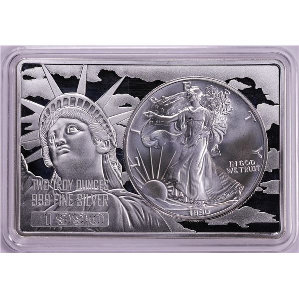 1990 $1 American Silver Eagle Coin & 2oz Silver Bar Set