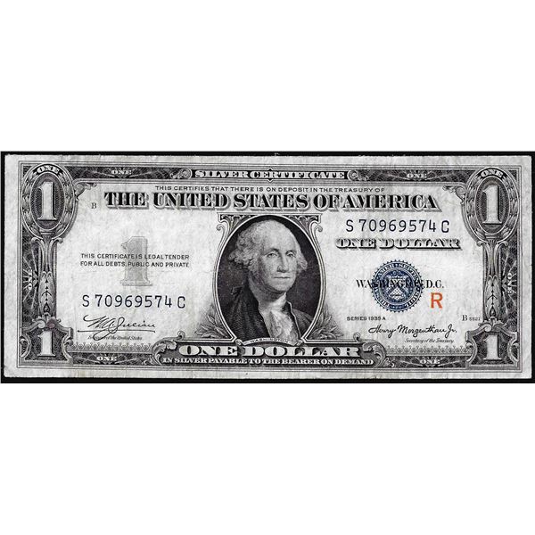 1935A $1 Experimental "R" Silver Certificate Note