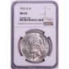 Image 1 : 1922-D $1 Peace Silver Dollar Coin NGC MS63