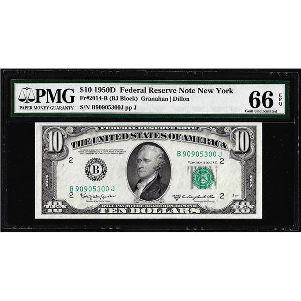 1950D $10 Federal Reserve Note New York Fr.2014-B PMG Gem Uncirculated 66EPQ