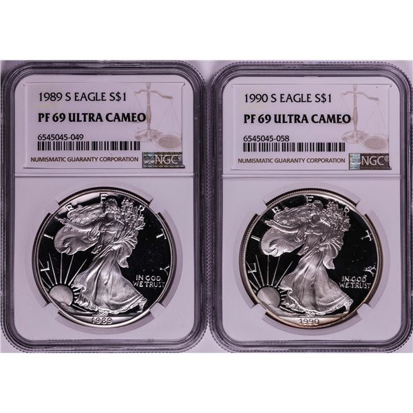 Lot of 1989-1990 $1 Proof American Silver Eagle Coins NGC PF69 Ultra Cameo