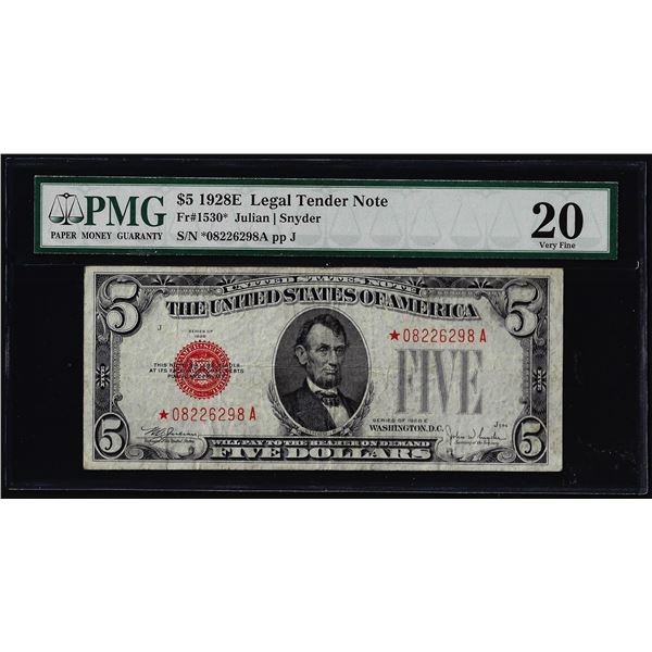 1928E $5 Legal Tender Star Note Fr.1530* PMG Very Fine 20