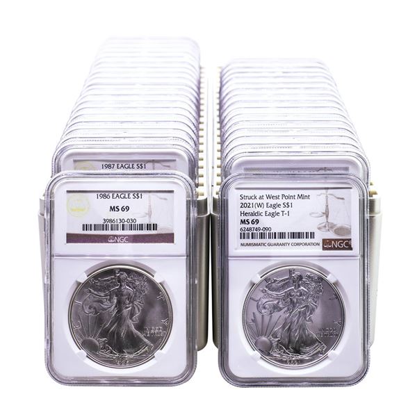 Set of 1986-2021 $1 American Silver Eagle Coins NGC MS69 (36 Coins)