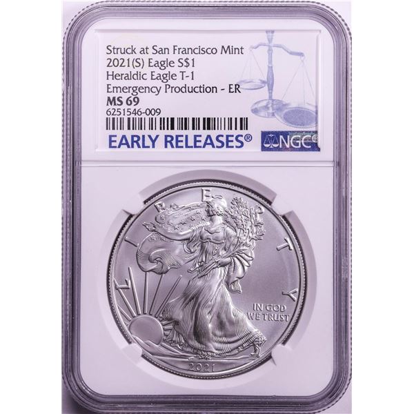 2021-(S) Type 1 $1 American Silver Eagle Coin NGC MS69 Early Release Emergency Issue