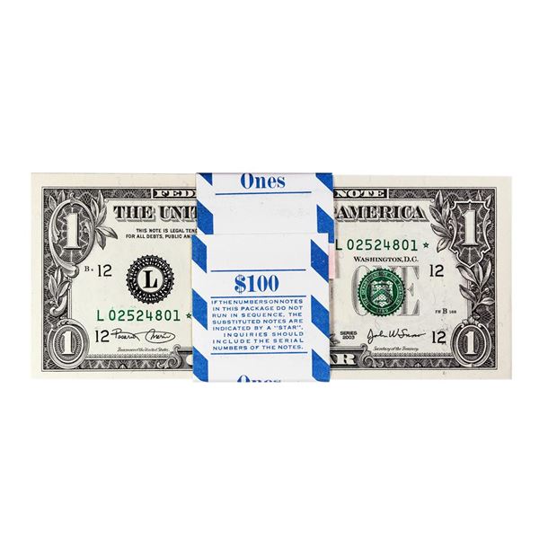 Pack of (100) Consecutive 2003 $1 Federal Reserve STAR Notes San Francisco
