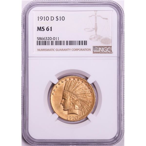 1910-D $10 Indian Head Eagle Gold Coin NGC MS61