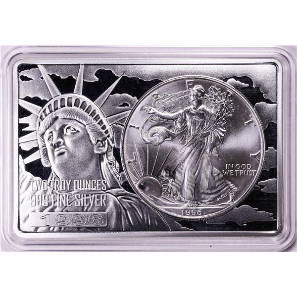 1996 $1 American Silver Eagle Coin & 2oz Silver Bar Set
