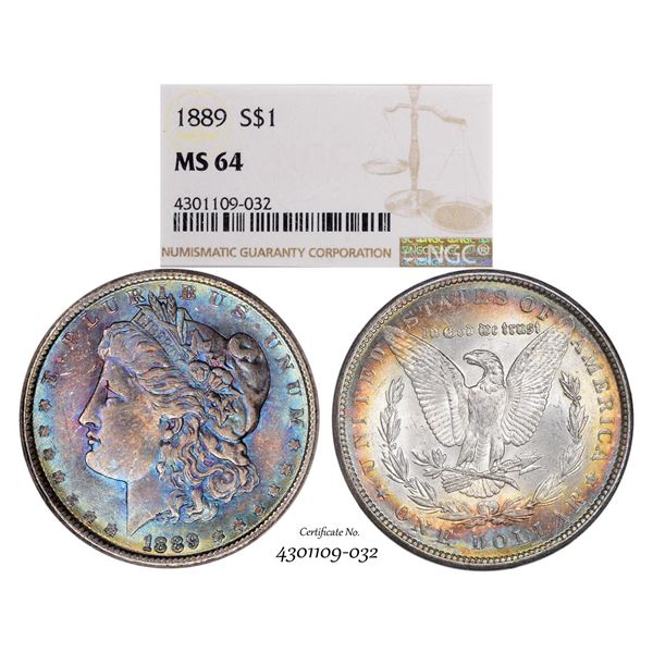 1889 $1 Morgan Silver Dollar Coin NGC MS64 Amazing Toning