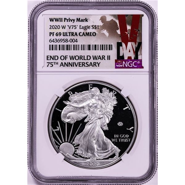 2020-W V75 $1 WWII Privy Mark Proof American Silver Eagle Coin NGC PF69 Ultra Cameo