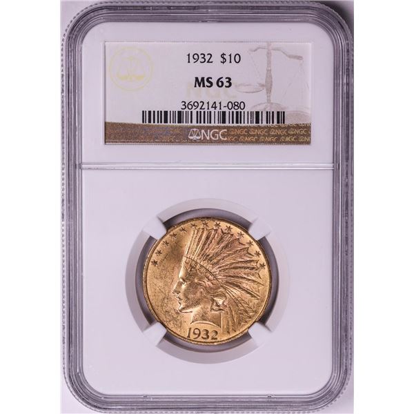 1932 $10 Indian Head Eagle Gold Coin NGC MS63