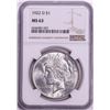 Image 1 : 1922-D $1 Peace Silver Dollar Coin NGC MS63