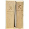 2 WOODEN GIFT WINE BOTTLE HOLDERS W/ EMBLEM