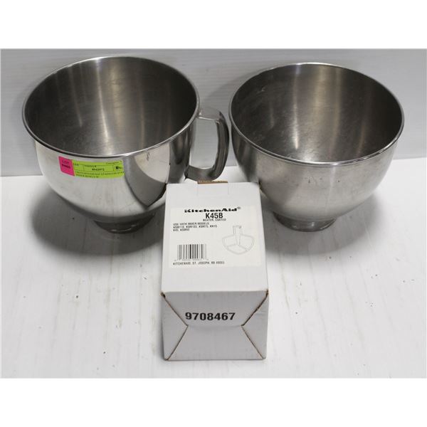 2 KITCHENAID K45 STAINLESS STEEL MIXER BOWLS W/