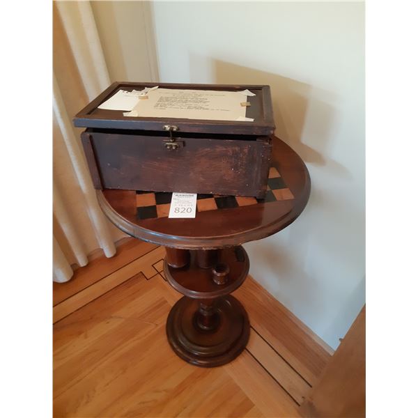 Antique Chess Table and Pewter Chess Pieces Cat A