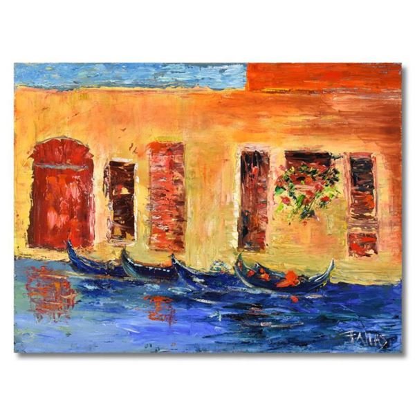 Elliot Fallas, "Venetian Gondolas" Original Oil Painting on Canvas, Hand Signed with Letter of Authe