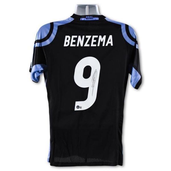 Real Madrid 16/17 Jersey (Alternative) Autographed by Professional Footballer, Karim Benzema with Ce