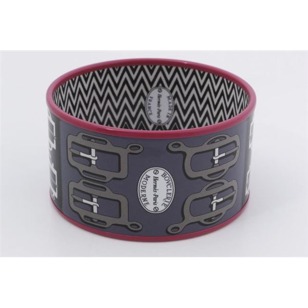 Hermes Black White Enamel Dessus Dessous Bouclerie Moderne Extra Wide Bangle Bra