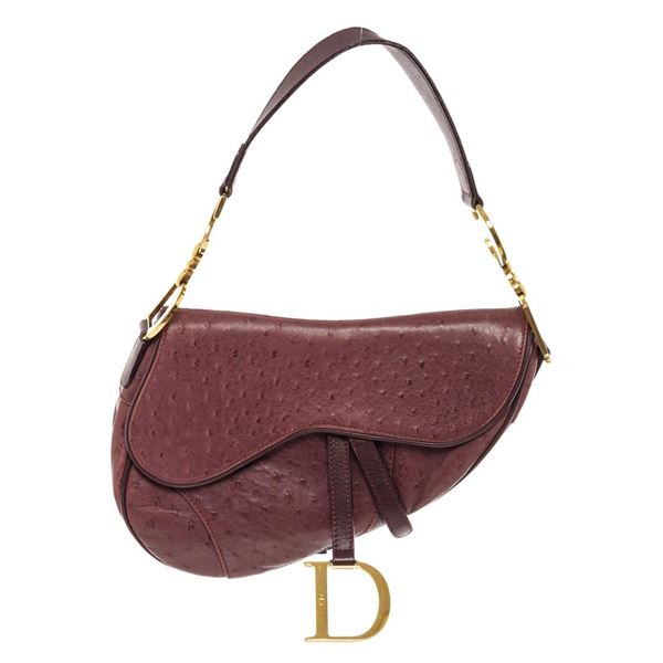Dior Purple Ostrich Saddle Bag