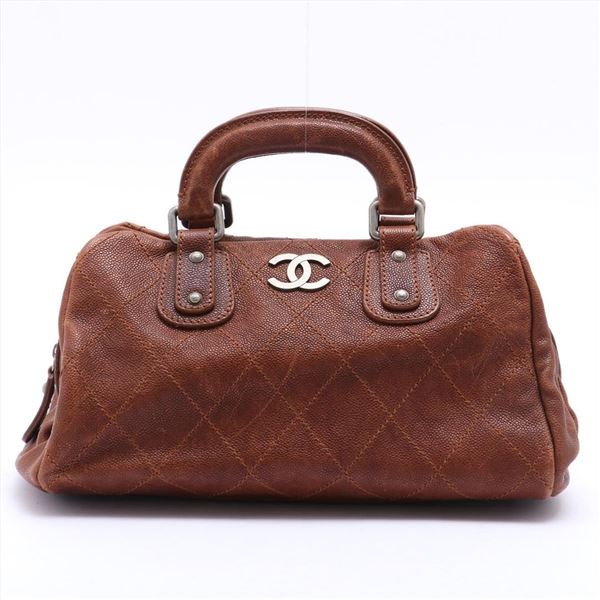 Chanel Brown Wild Stitch Caviar Leather CC Mini Boston Handbag
