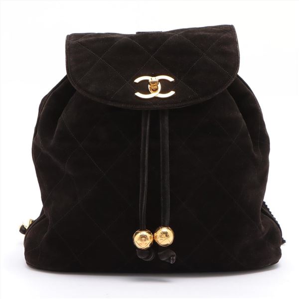 Chanel Dark Brown Quilted Suede CC Backpack