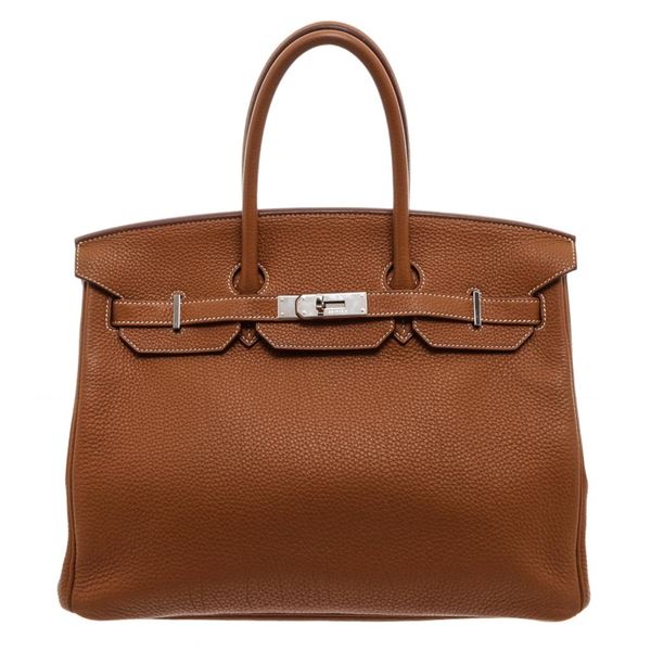 Hermes Gold Clemence Leather Birkin 35 Bag