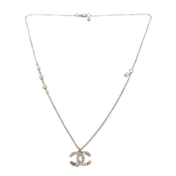 Chanel Silver Rhinestones and Pearl Necklace