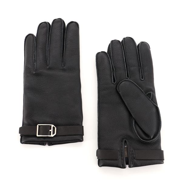Hermes Buckle Gloves Leather Black