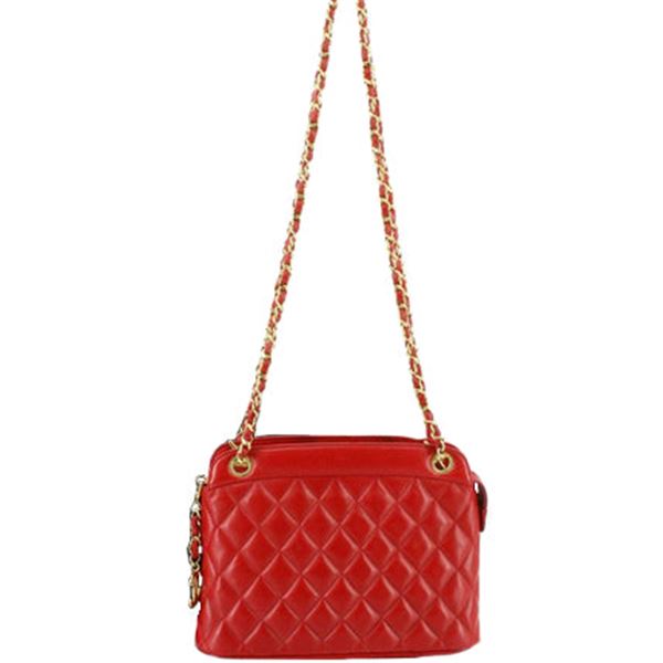 Chanel Red Quilted Lambskin Leather Dual Strap Crossbody Bag