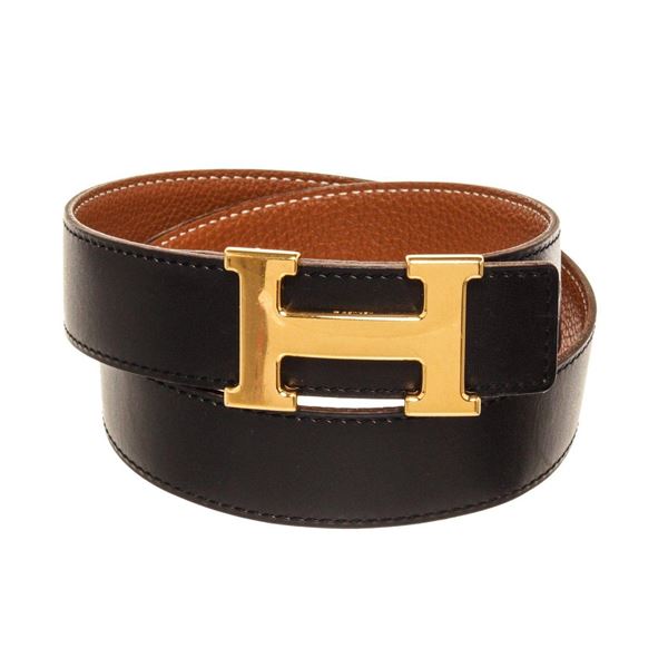 Hermes Black Brown Leather H Belt
