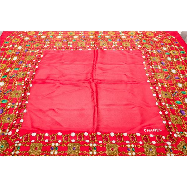 Chanel Red Silk Scarf