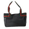 Image 1 : Gucci Black Denim Leather Web Sherry Line Tote Bag