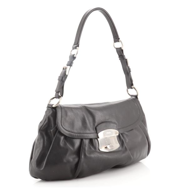Prada Pushlock Shoulder Bag Soft Calf Medium Black