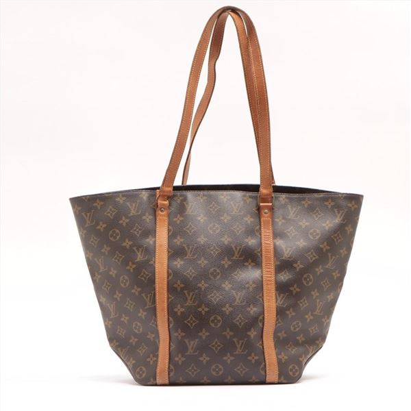 Louis Vuitton Brown Monogram Canvas Leather Sac Shopping Tote Bag