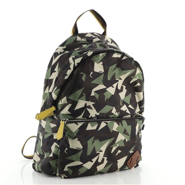 Fendi Green Camo Printed Nylon Front Pocket Large Backpack