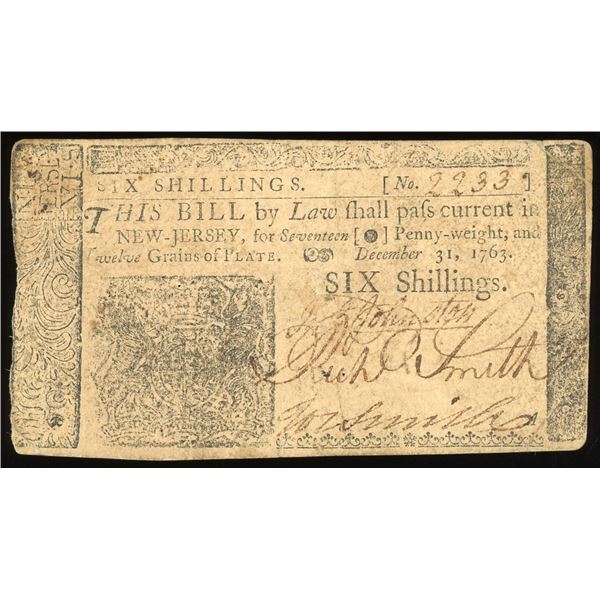New Jersey, 6 shillings, Dec. 31, 1763, serial 2233.