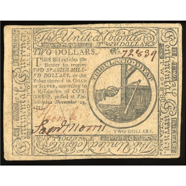 United Colonies, Continental Congress, $2, Nov. 29, 1775, serial 72839.