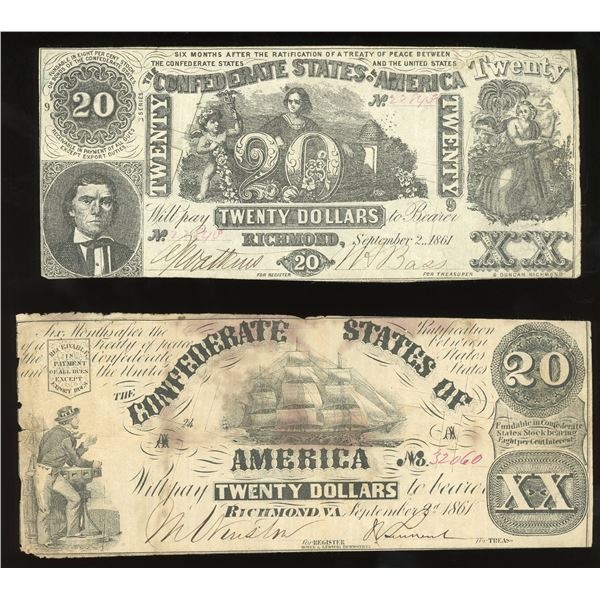 Lot of two Richmond, CSA, $20, Sept. 2, 1861.