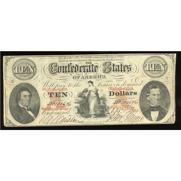 Richmond, CSA, $10, Sept. 2, 1861, serial 100696.