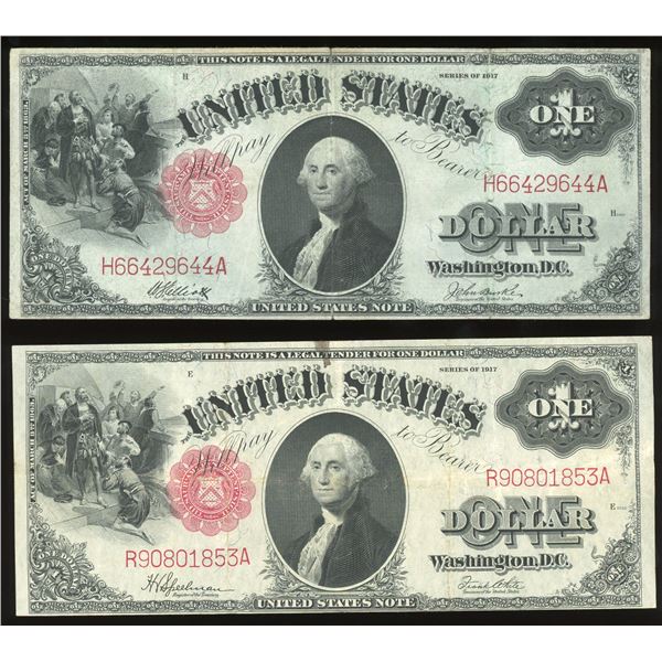 Lot of two USA, $1 legal tender notes, series of 1917: serial H66429644A, Elliott-Burke; serial R908