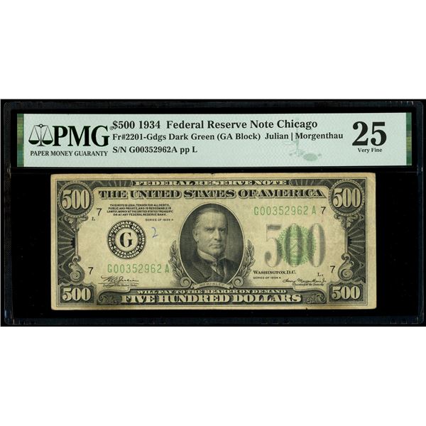 USA, FRB of Chicago, $500 Federal Reserve note, series of 1934A, serial G00352962A, Julian-Morgentha