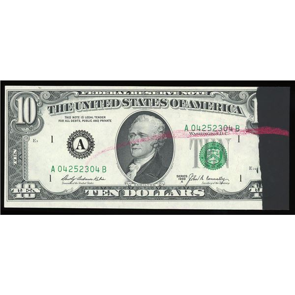 USA, FRB of Boston, $10 Federal Reserve Note, series 1969A, serial A04252304B, ink smear error and B