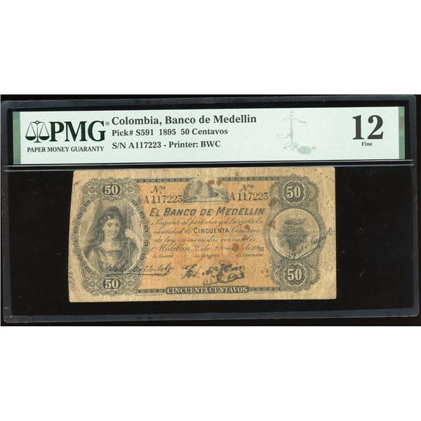 Medellin, Colombia, Banco de Medellin, 50 centavos, 1-3-1895, serial A117223, PMG Fine 12.