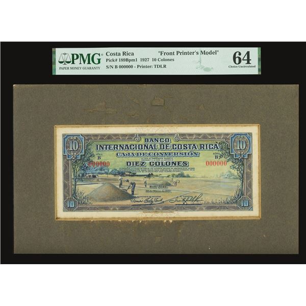 San Jose, Costa Rica, Banco Internacional, 10 colones front printer's model, 30-3-1927, series B, PM