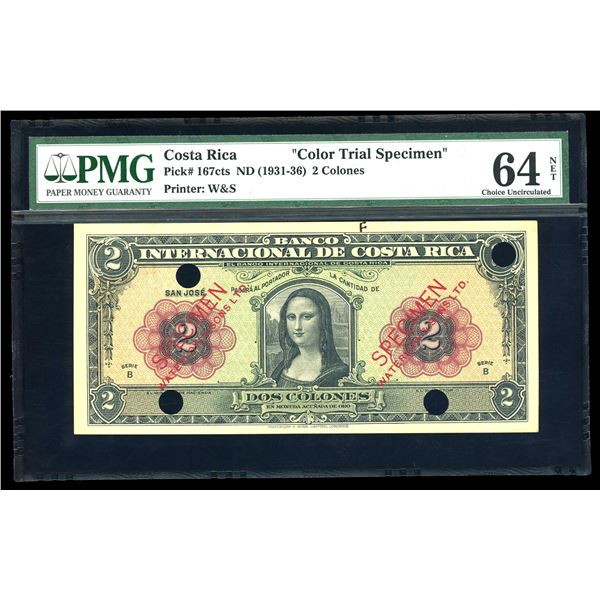 San Jose, Costa Rica, Banco Internacional, 2 colones color trial specimen, no date (1931-36), series