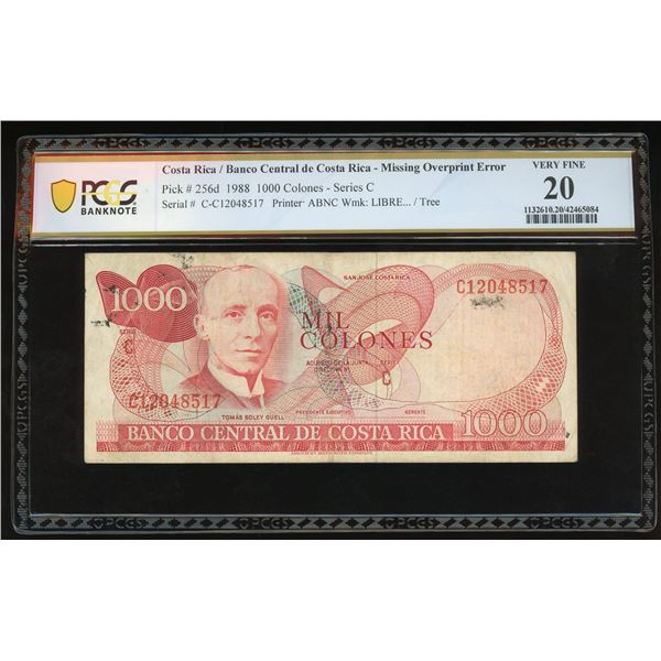 San Jose, Costa Rica, Banco Central, 1000 colones, (1988), series C, serial C12048517, missing overp