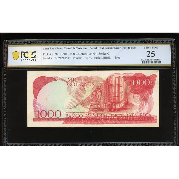 San Jose, Costa Rica, Banco Central, 1000 colones, 24-4-1990, series C, serial C20208517, partial of